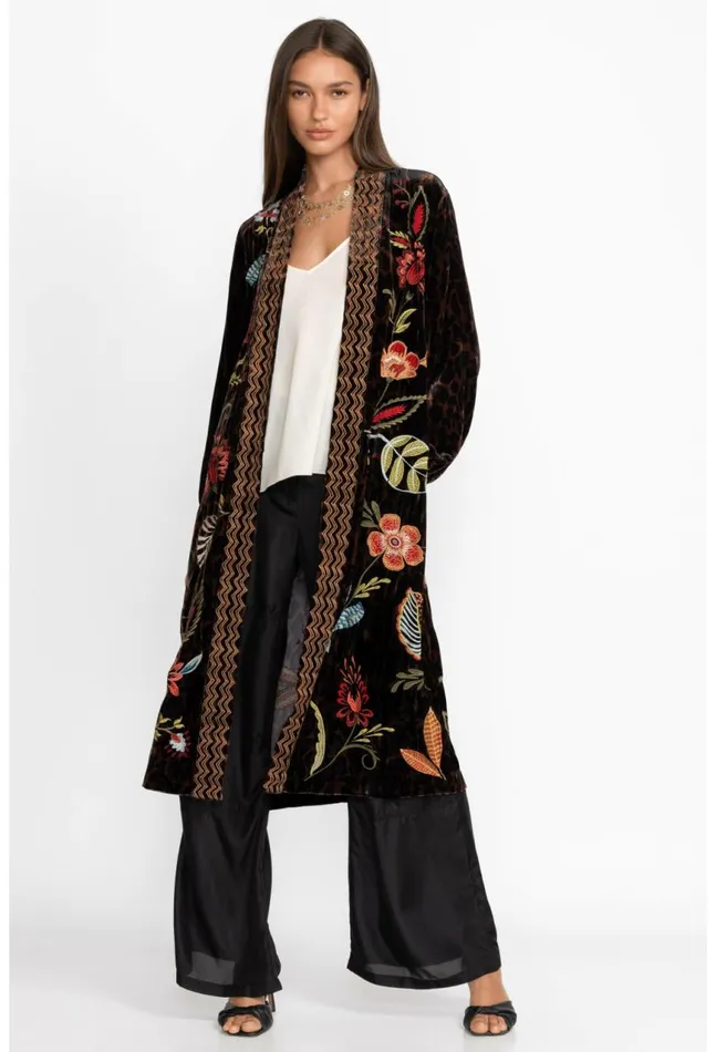 Women Isabella Velvet Bishop Sleeve Kimono Coat French Leopard Johnny Was Kimonos