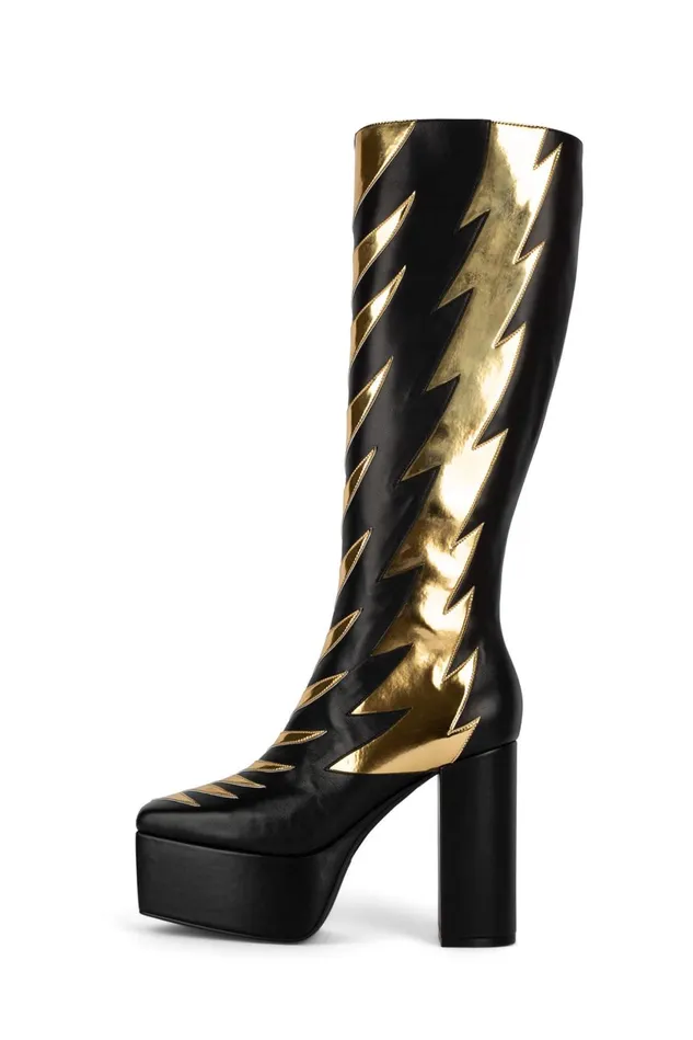 Women Jeffrey Campbell Knee To Thigh KISSTHIS Black Gold