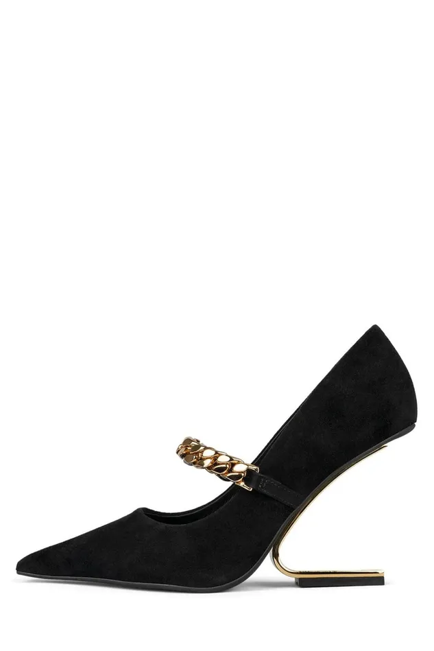 Women Jeffrey Campbell Pump HALFPAST Black Suede Gold