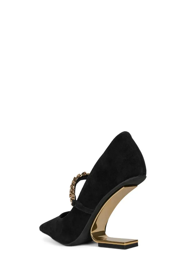 Women Jeffrey Campbell Pump HALFPAST Black Suede Gold