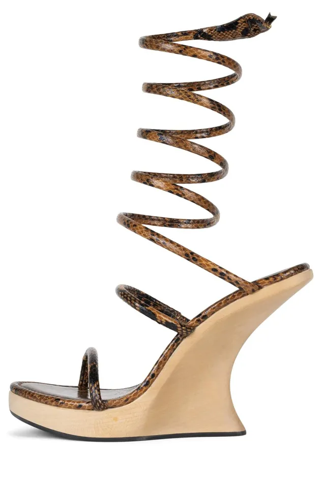 Women Jeffrey Campbell Sandal HISSYFIT Black Beige Snake
