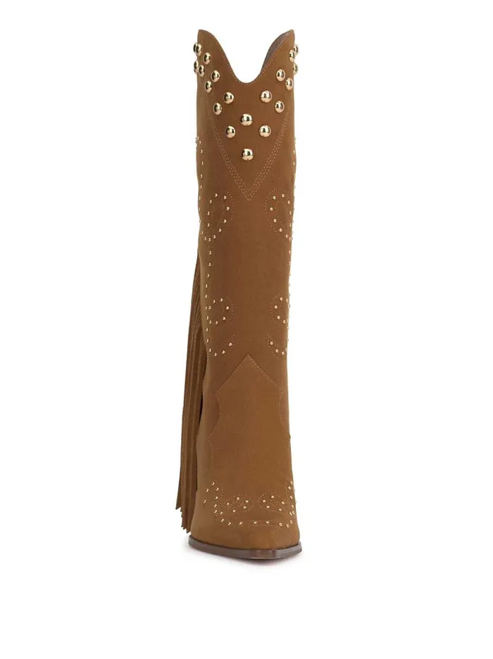 Women Jessica Simpson Boots and Booties Rosera Studded Fringe Boot In Tuscan Tan