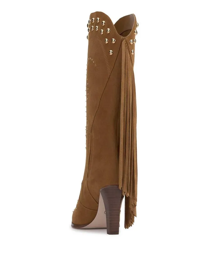 Women Jessica Simpson Boots and Booties Rosera Studded Fringe Boot In Tuscan Tan