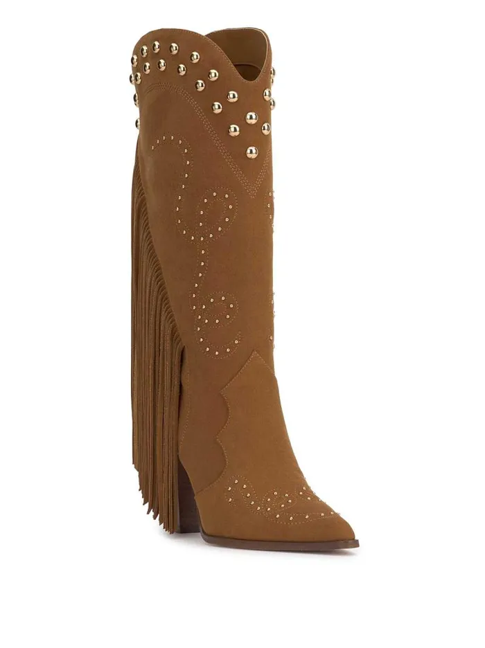 Women Jessica Simpson Boots and Booties Rosera Studded Fringe Boot In Tuscan Tan