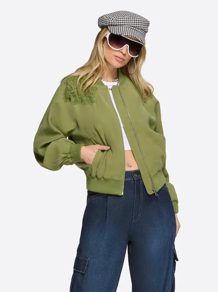 Women Jessica Simpson Jackets Blazers and Kimonos Fynn Bomber Jacket In Mayfly Women Jessica Simpson Jackets Blazers and Kimonos Fynn Bomber Jacket In Mayfly