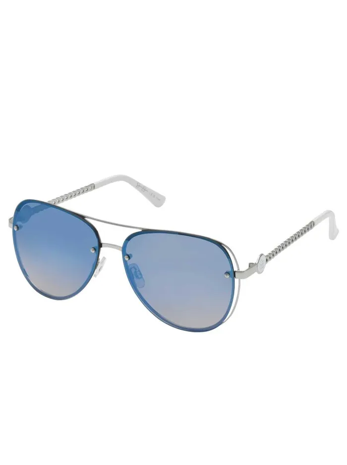 Women Jessica Simpson Sunglasses Chic Aviator Pilot Sunglasses In Silver and White Women Jessica Simpson Sunglasses Chic Aviator Pilot Sunglasses In Silver and White
