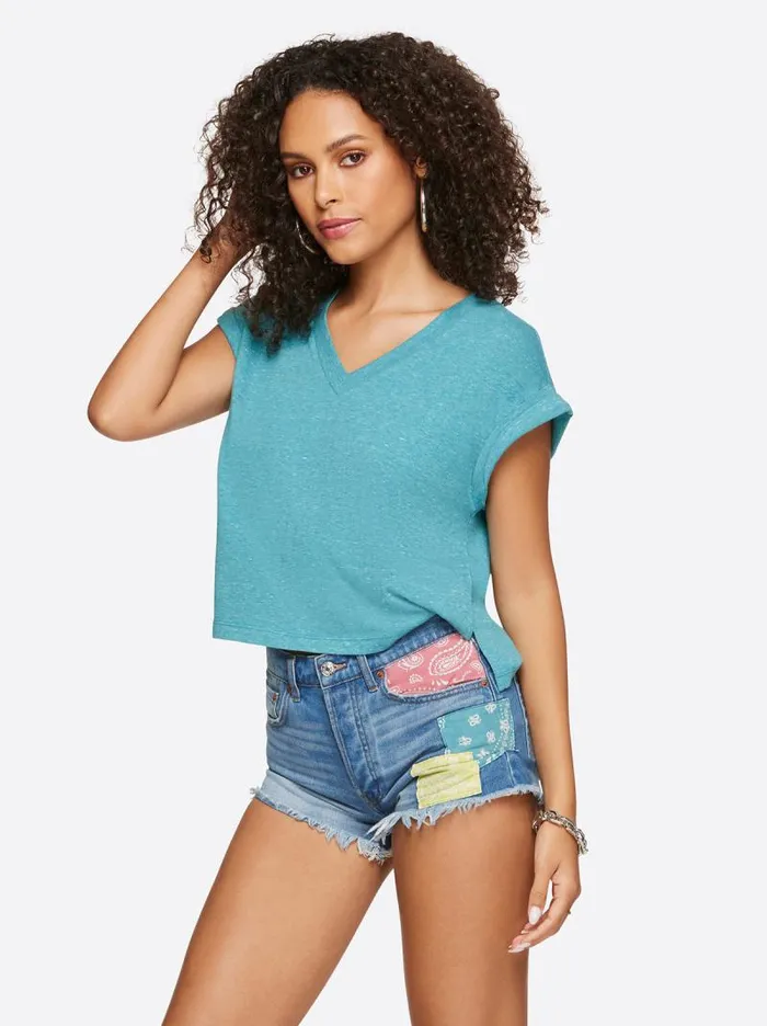 Women Jessica Simpson Tops and Tees Hester Crop Tee In Pagoda Blue