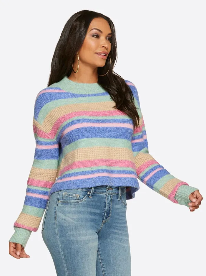 Women Jessica Simpson Tops and Tees Portia Sweater In Desert Rose Stripe