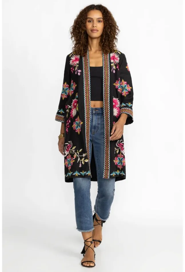 Women Julie Linen Kimono Coat Black Johnny Was Kimonos