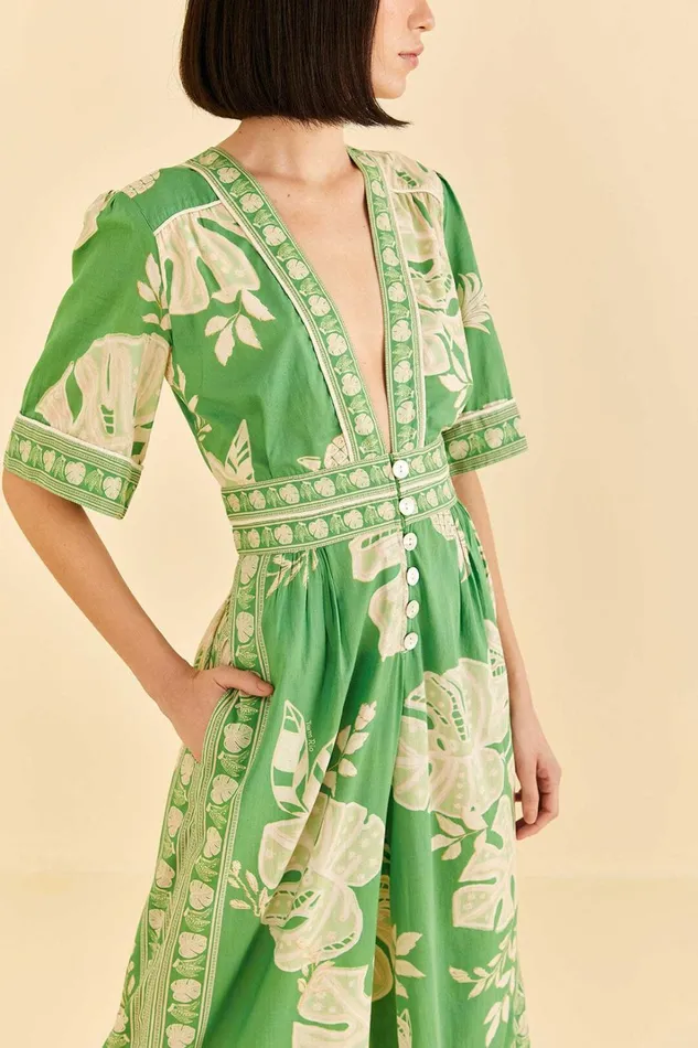 Women Jumpsuits Farm Rio Green Lace Monsteras Jumpsuit
