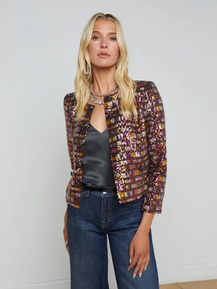 Women L039Agence Blazers and Jackets New Caprina Sequin Jacket Wisteriadesert Clay Sequin Stripe Women L039Agence Blazers and Jackets New Caprina Sequin Jacket Wisteriadesert Clay Sequin Stripe