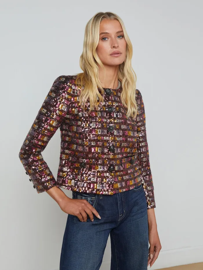 Women L039Agence Blazers and Jackets New Caprina Sequin Jacket Wisteriadesert Clay Sequin Stripe Women L039Agence Blazers and Jackets New Caprina Sequin Jacket Wisteriadesert Clay Sequin Stripe