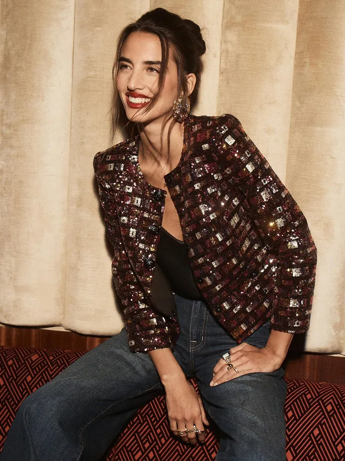 Women L039Agence Blazers and Jackets New Caprina Sequin Jacket Wisteriadesert Clay Sequin Stripe Women L039Agence Blazers and Jackets New Caprina Sequin Jacket Wisteriadesert Clay Sequin Stripe
