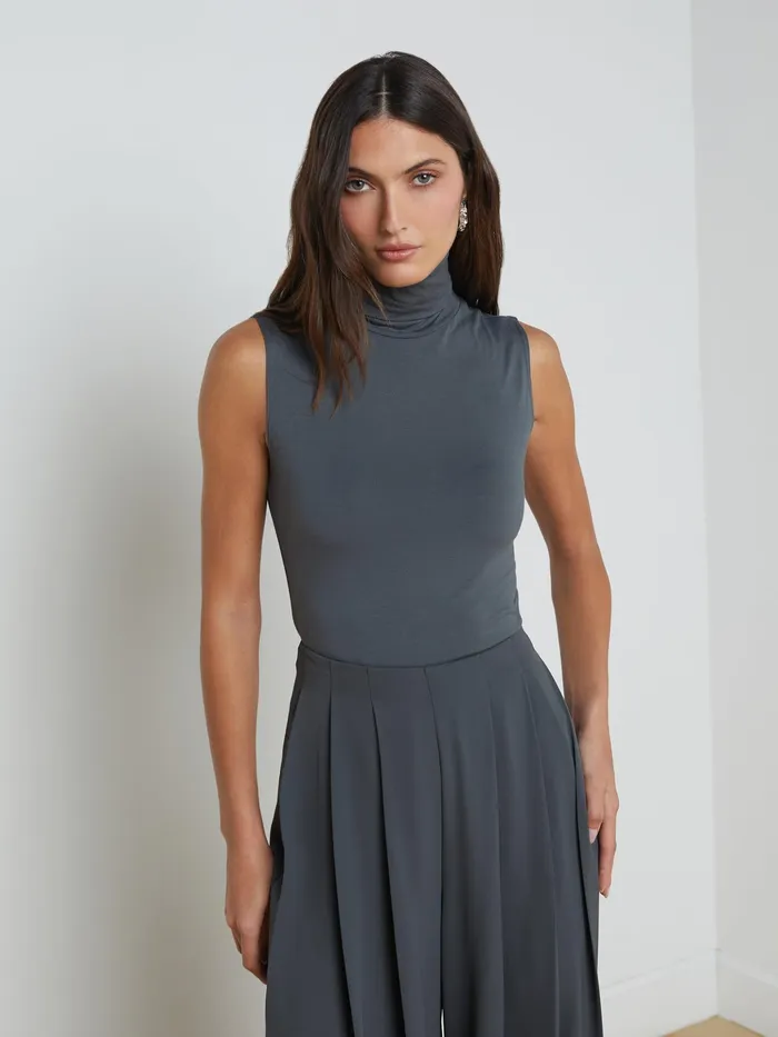 Women L039Agence Blouses and Tops Ceci Sleeveless Turtleneck Dark Shadow