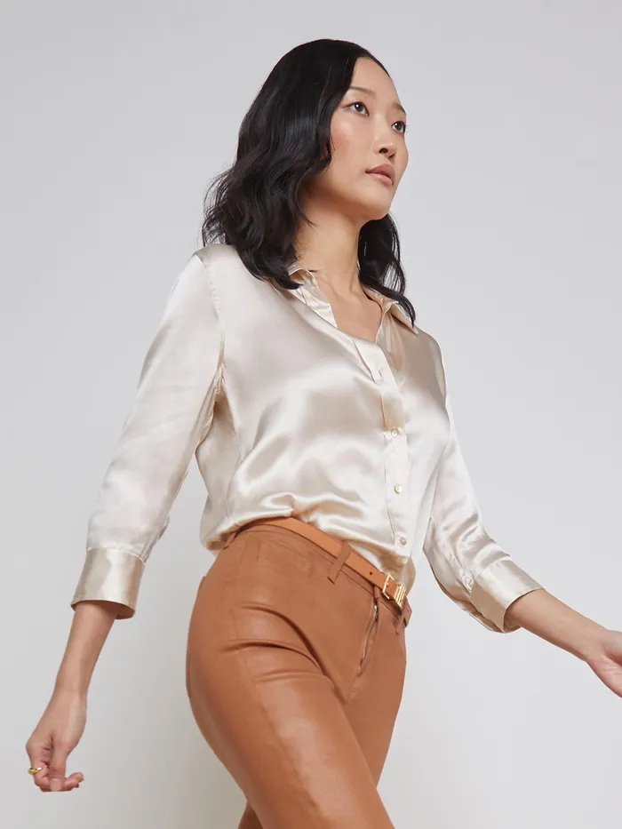 Women L039Agence Blouses and Tops Dani Silk Blouse Champagne Women L039Agence Blouses and Tops Dani Silk Blouse Champagne