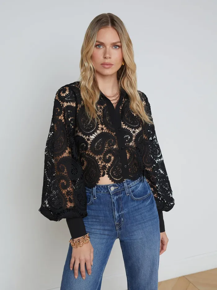 Women L039Agence Blouses and Tops Odelia Lace Blouse Black