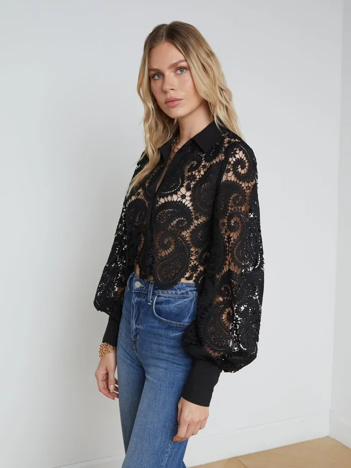 Women L039Agence Blouses and Tops Odelia Lace Blouse Black Women L039Agence Blouses and Tops Odelia Lace Blouse Black