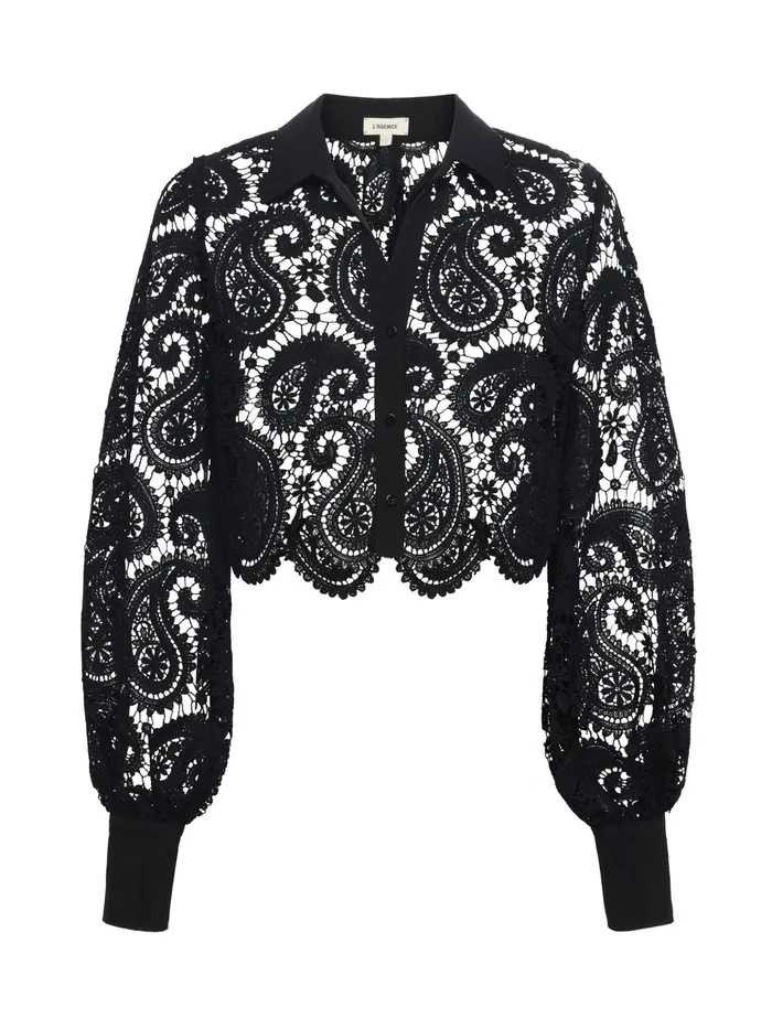 Women L039Agence Blouses and Tops Odelia Lace Blouse Black Women L039Agence Blouses and Tops Odelia Lace Blouse Black