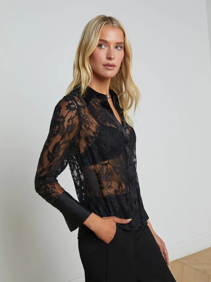 Women L039Agence Blouses and Tops Reims Lace Shirt Black Women L039Agence Blouses and Tops Reims Lace Shirt Black