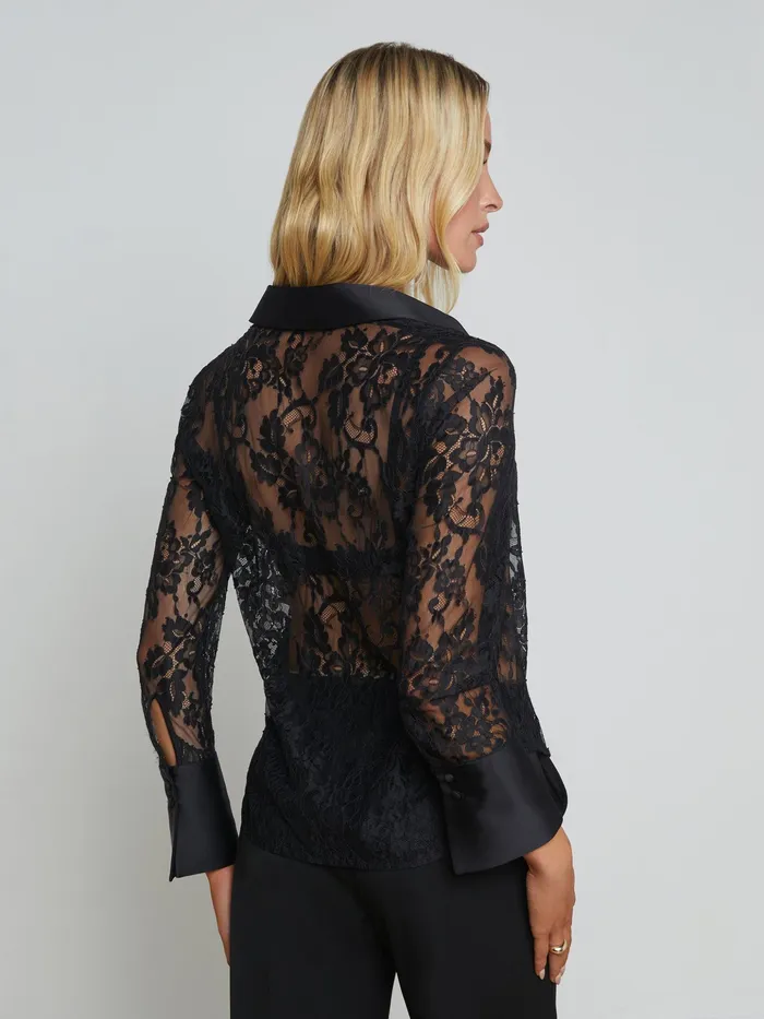 Women L039Agence Blouses and Tops Reims Lace Shirt Black Women L039Agence Blouses and Tops Reims Lace Shirt Black