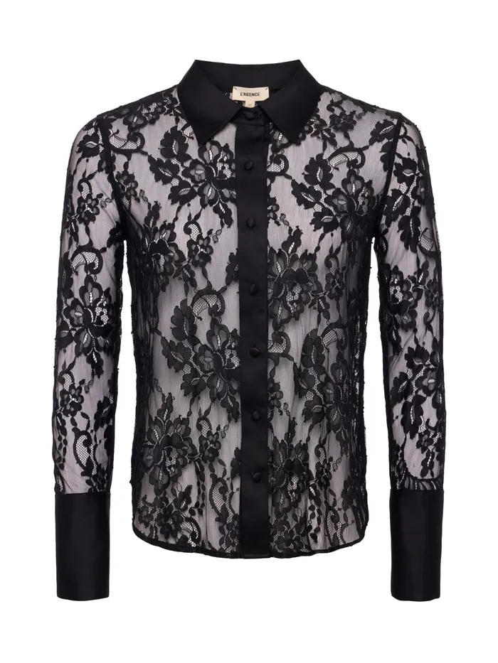 Women L039Agence Blouses and Tops Reims Lace Shirt Black Women L039Agence Blouses and Tops Reims Lace Shirt Black