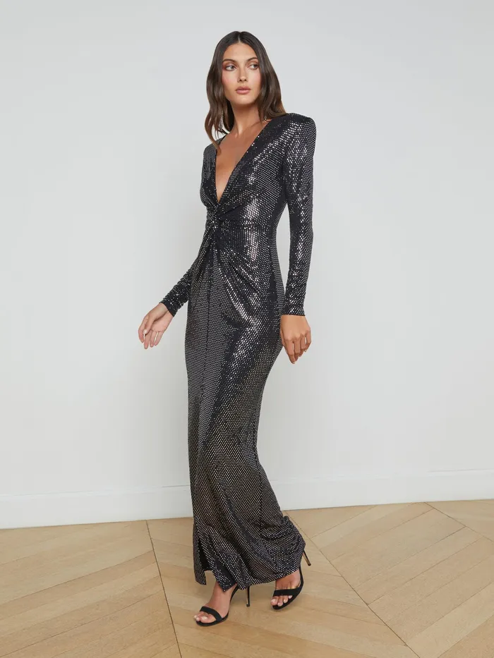 Women L039Agence Dresses and Jumpsuits Rosetta Sequin TwistFront Dress Blacksilver Women L039Agence Dresses and Jumpsuits Rosetta Sequin TwistFront Dress Blacksilver
