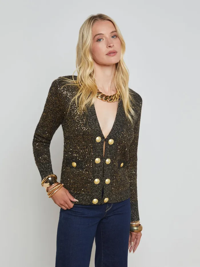 Women L039Agence Knitwear Jinny Sequin Cardigan Blackgold Sequin
