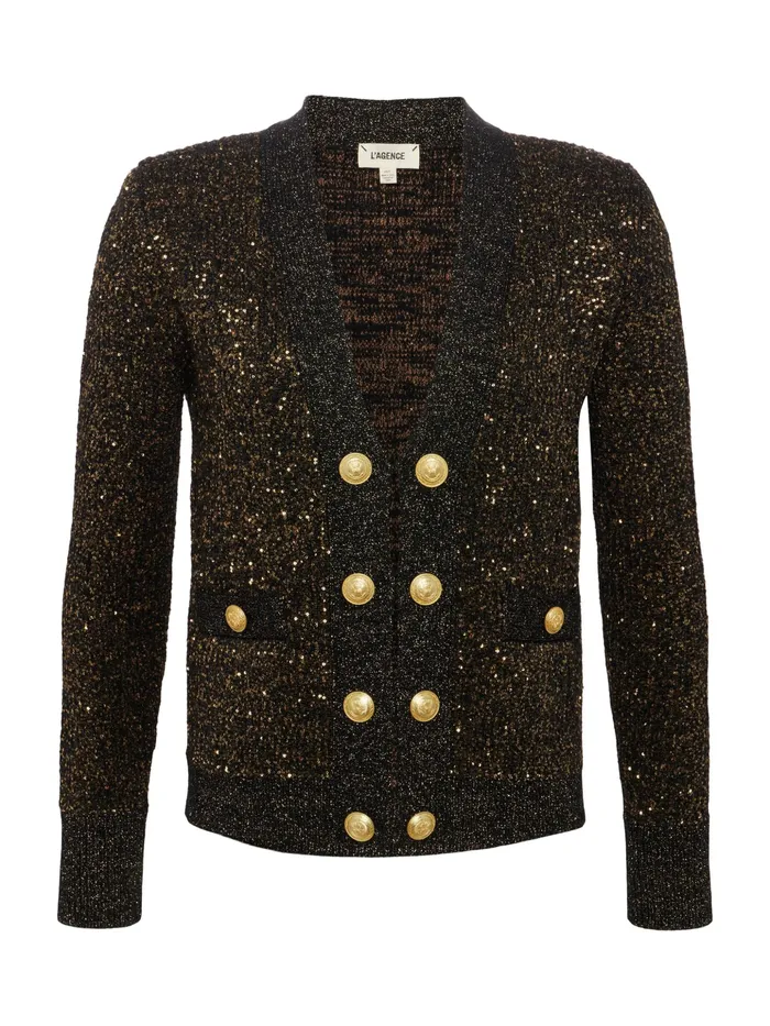 Women L039Agence Knitwear Jinny Sequin Cardigan Blackgold Sequin Women L039Agence Knitwear Jinny Sequin Cardigan Blackgold Sequin
