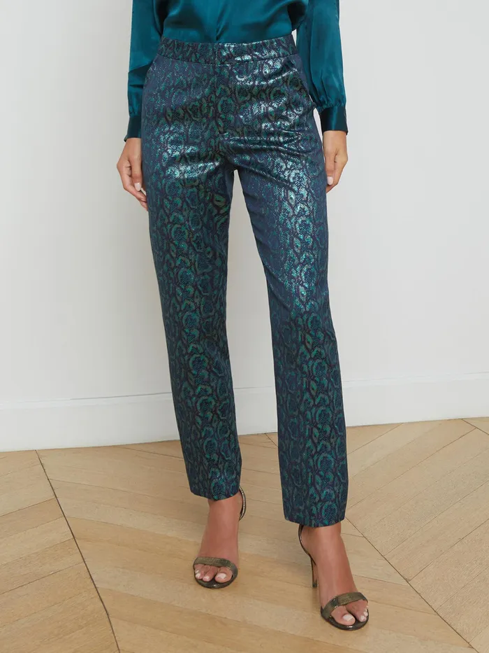 Women L039Agence Pants Rebel Jacquard Trouser Teal Multi Leopard Jacquard