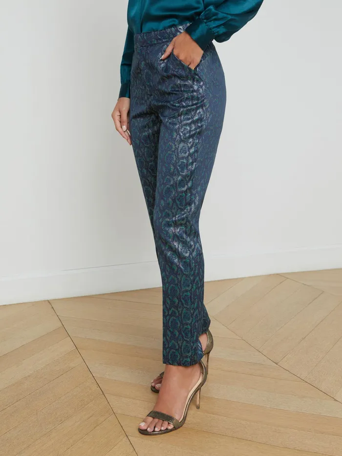 Women L039Agence Pants Rebel Jacquard Trouser Teal Multi Leopard Jacquard