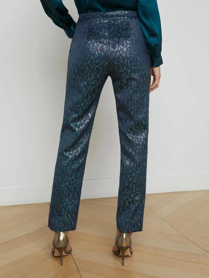 Women L039Agence Pants Rebel Jacquard Trouser Teal Multi Leopard Jacquard