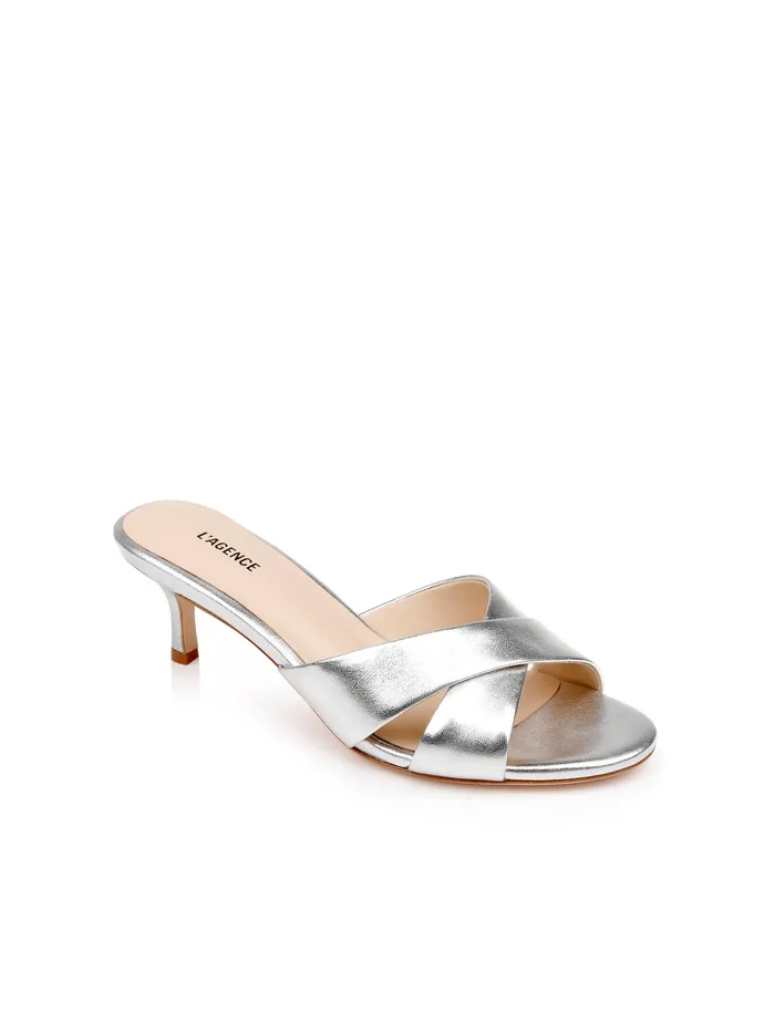 Women L039Agence Sandals and Wedges Aveline KittenHeel Sandal Silver Leather Women L039Agence Sandals and Wedges Aveline KittenHeel Sandal Silver Leather