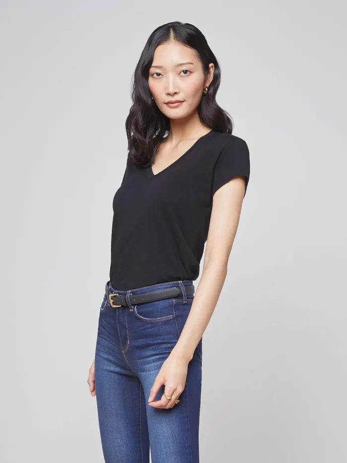 Women L039Agence Tees Becca Cotton VNeck Tee Black