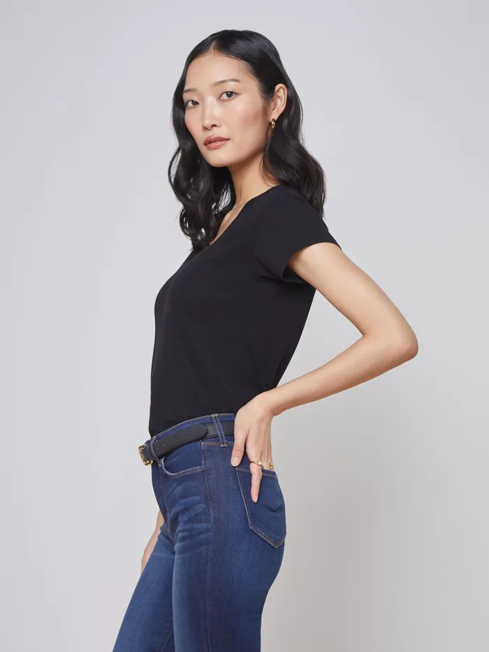 Women L039Agence Tees Becca Cotton VNeck Tee Black Women L039Agence Tees Becca Cotton VNeck Tee Black