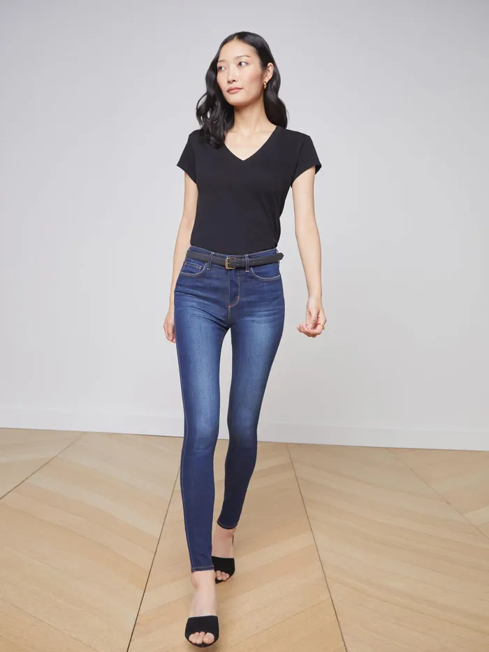 Women L039Agence Tees Becca Cotton VNeck Tee Black Women L039Agence Tees Becca Cotton VNeck Tee Black