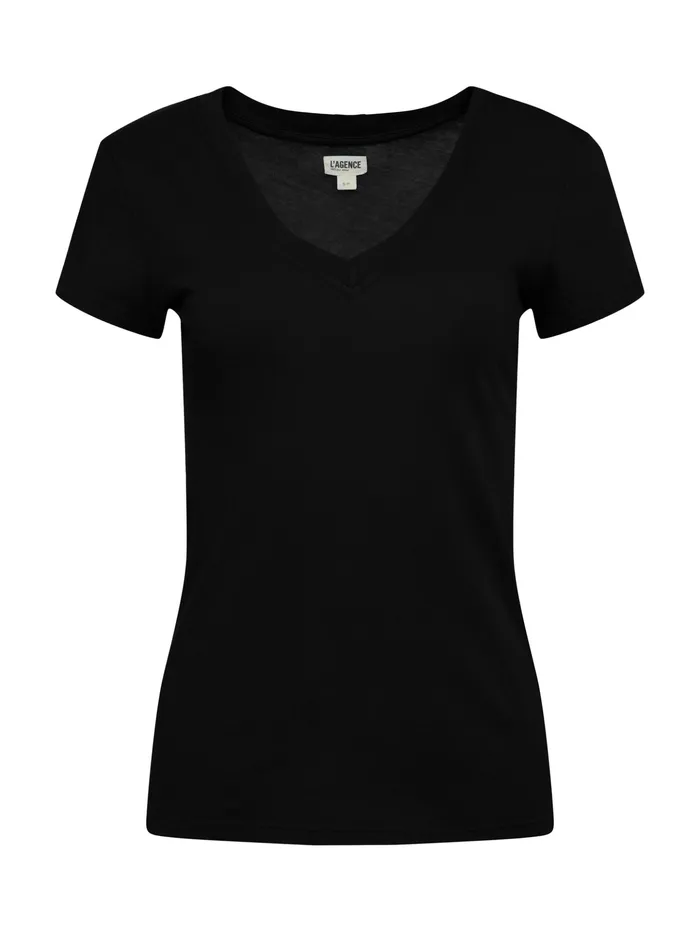 Women L039Agence Tees Becca Cotton VNeck Tee Black Women L039Agence Tees Becca Cotton VNeck Tee Black