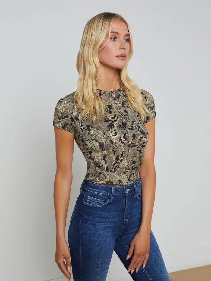 Women L039Agence Tees Ressi Fitted Tee Gold Multi Textured Paisley Women L039Agence Tees Ressi Fitted Tee Gold Multi Textured Paisley