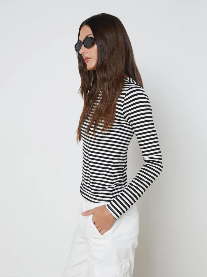 Women L039Agence Tees Tess Long Sleeve Tee Blackwhite Stripe Women L039Agence Tees Tess Long Sleeve Tee Blackwhite Stripe