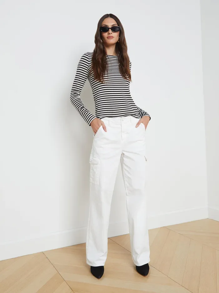 Women L039Agence Tees Tess Long Sleeve Tee Blackwhite Stripe Women L039Agence Tees Tess Long Sleeve Tee Blackwhite Stripe