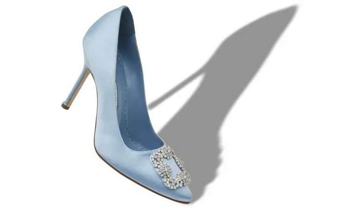 Women Light Blue Satin Jewel Buckle Pumps Manolo Blahnik Pumps