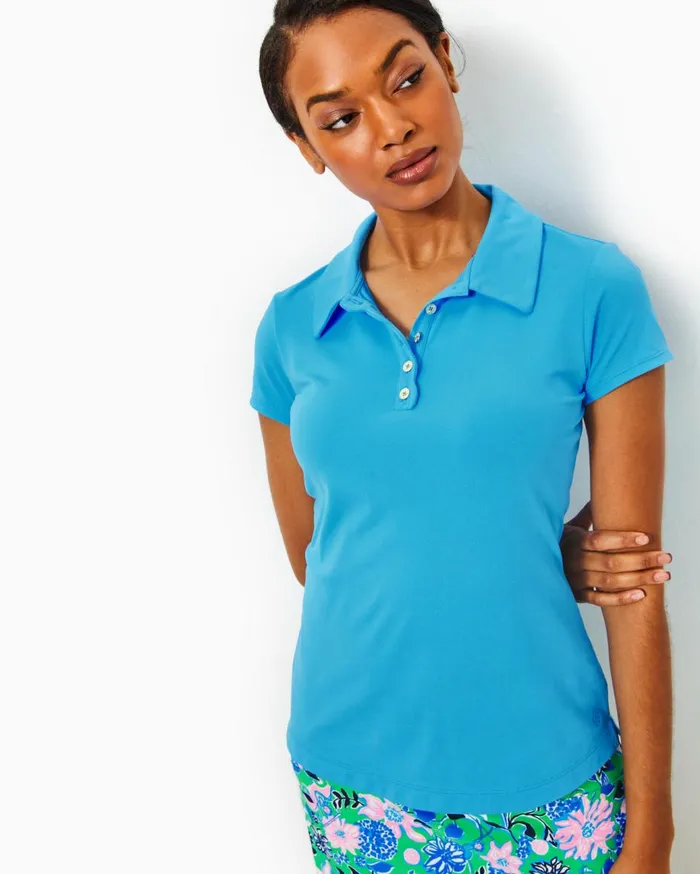 Women Lilly Pulitzer Tops UPF 50 Luxletic Frida Scallop Polo Top Spearmint Golf Till You Drop Women Lilly Pulitzer Tops UPF 50 Luxletic Frida Scallop Polo Top Spearmint Golf Till You Drop
