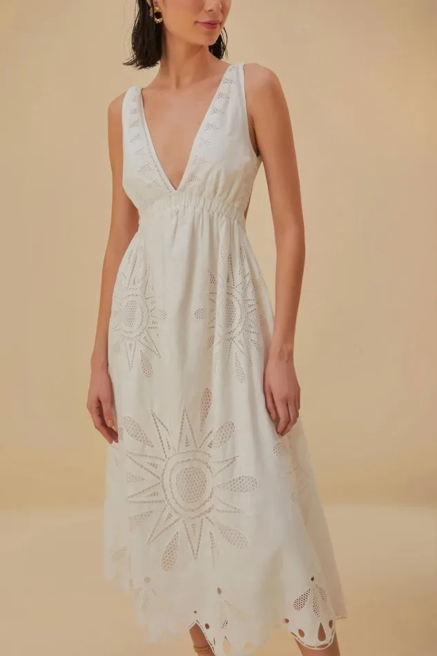 Women Maxi Dresses Farm Rio OffWhite Maxi Richelieu Lenzing Ecovero Euroflax Maxi Dress