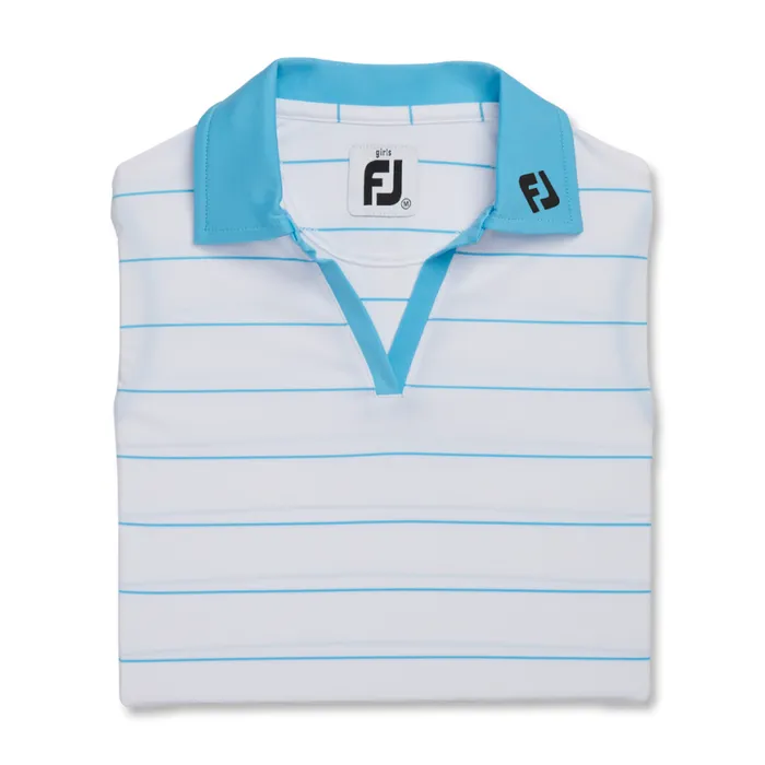 WomenMen FootJoy Apparel Junior Girl Sleeveless Shirt 8211 FJ Tour Logo White Aqua