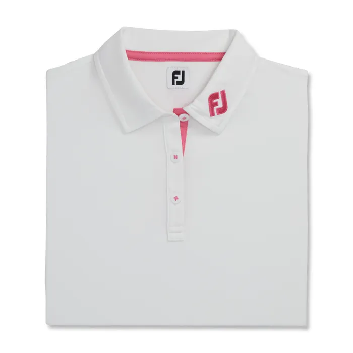 WomenMen FootJoy Apparel Short Sleeve Shirt Junior Girl 8211 FJ Tour Collar White