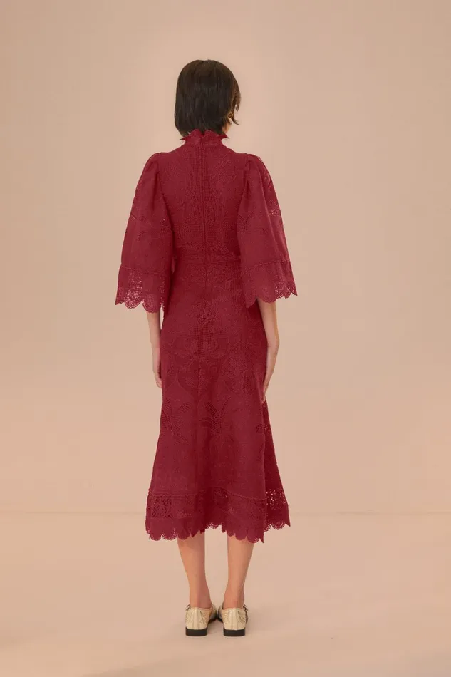 Women Midi Dresses Farm Rio Dark Magenta Guipire CutOut Midi Dress