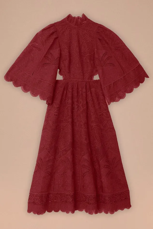 Women Midi Dresses Farm Rio Dark Magenta Guipire CutOut Midi Dress