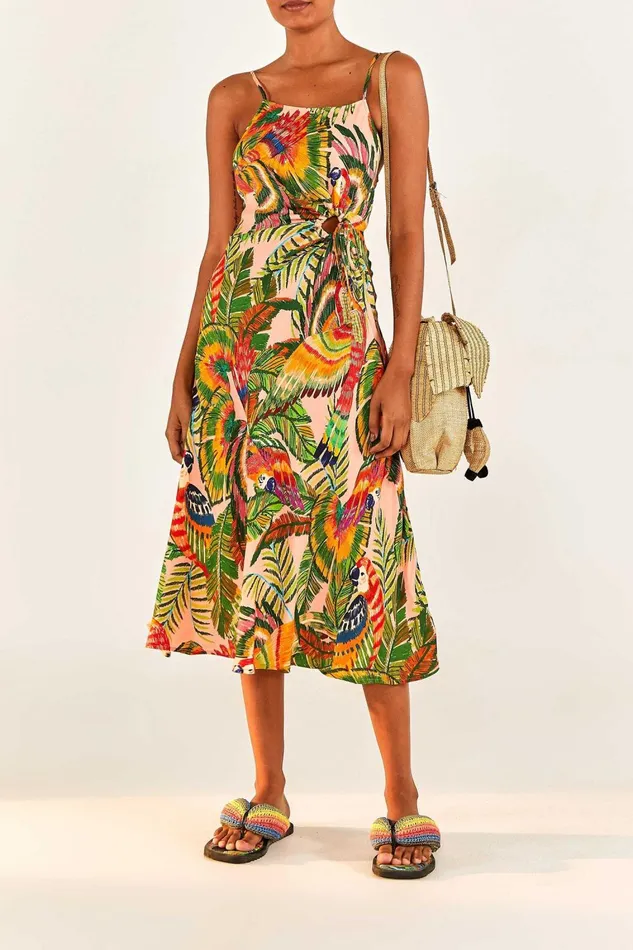 Women Midi Dresses Farm Rio Macaw Leaves CutOut Midi Dress
