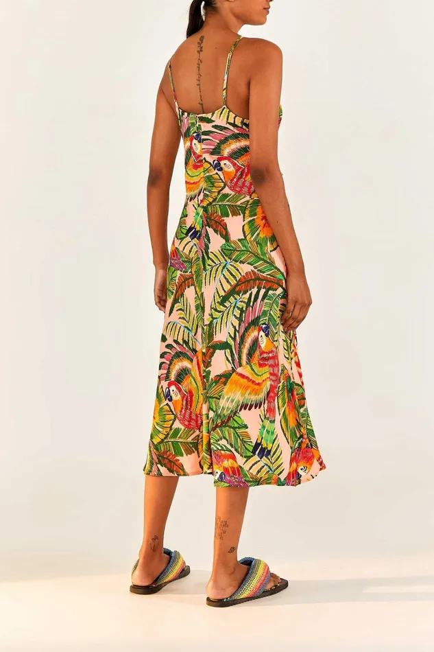 Women Midi Dresses Farm Rio Macaw Leaves CutOut Midi Dress