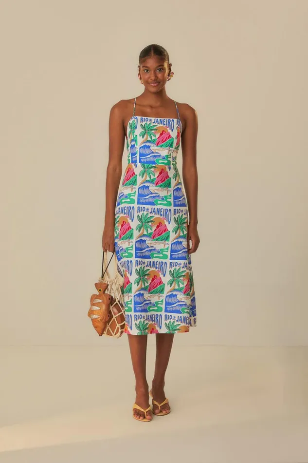Women Midi Dresses Farm Rio OffWhite Carioca Posters Midi Dress