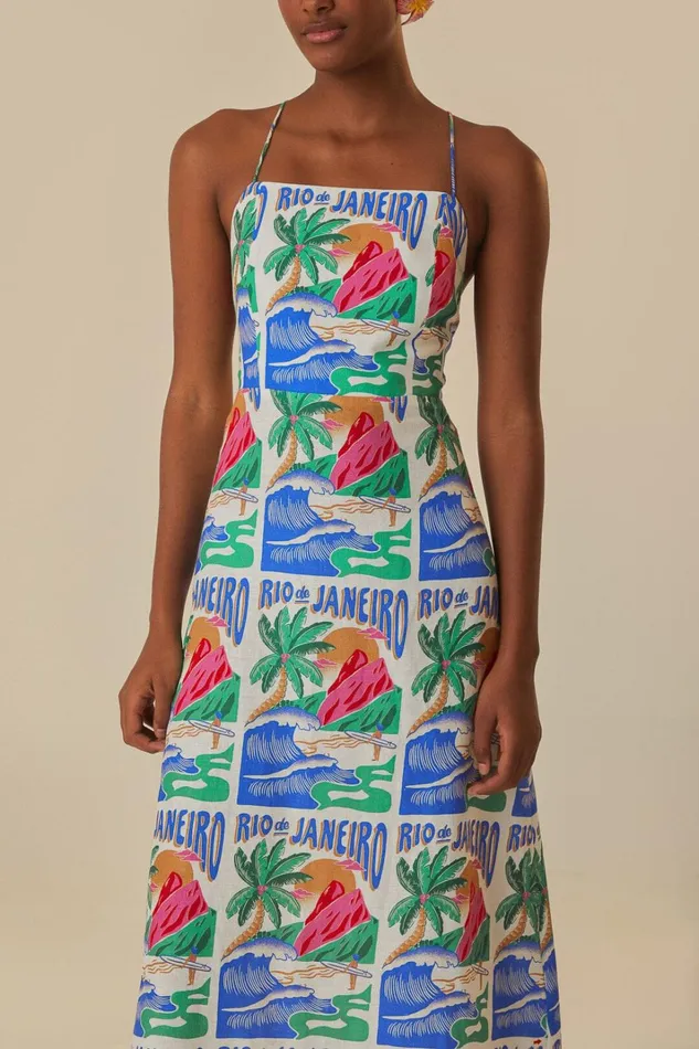Women Midi Dresses Farm Rio OffWhite Carioca Posters Midi Dress